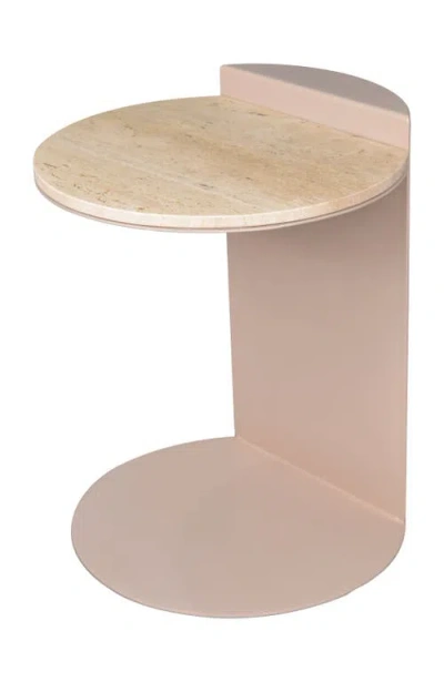 Jonathan Y Evelyn Modern Round Marble C-shaped End Table, Iron Frame Sofa Side Snack Table For Livin In Brown