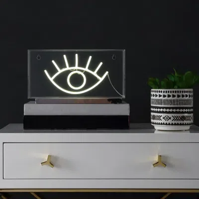 Jonathan Y Eye 11.8" Contemporary Glam Acrylic Box Usb Operated Led Neon Light In Black