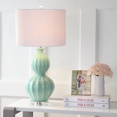 Jonathan Y Faye 28" Glass Led Table Lamp In Green