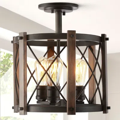 Jonathan Y Ferme 14in 3-light Iron Rustic Farmhouse Led Flush Mount In Metallic