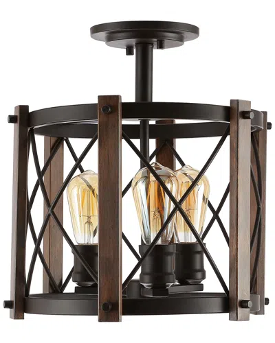 Jonathan Y Ferme 14in 3-light Iron Rustic Farmhouse Led Flush Mount In Metallic