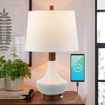 Jonathan Y Finn 23" Vintage Minimalist Iron/ceramic Led Mini Table Lamp With Usb Charging Port In White