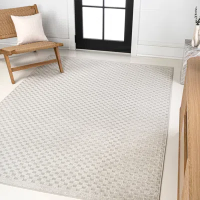 Jonathan Y Finn High-low Modern Minimalist Checkered Monotone Indoor/outdoor Area Rug In Ivory/cream