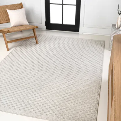 Jonathan Y Finn High-low Modern Minimalist Checkered Monotone Ivory/cream Runner Rug In Gray