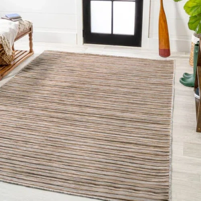 Jonathan Y Finn Modern Farmhouse Pinstripe Indoor/outdoor Area Rug In Brown/natural