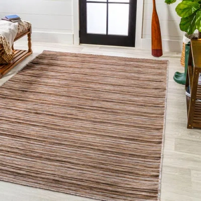 Jonathan Y Finn Modern Farmhouse Pinstripe Indoor/outdoor Area Rug In Natural/brown