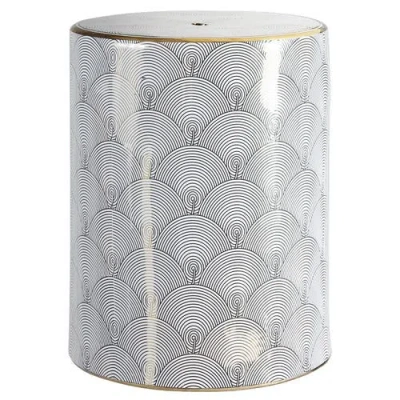 Jonathan Y Fish Scale 17" Modern Ceramic Garden Stool In White/gold