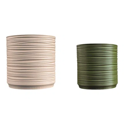 Jonathan Y Flo Midcentury Modern Indoor Ripple Eco-friendly 3d Printed Planters With Drainage, Sand/olive (set In Green