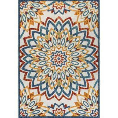 Jonathan Y Flora Abstract Bold Mandala High-low Indoor/outdoor Area Rug In Red/blue/yellow