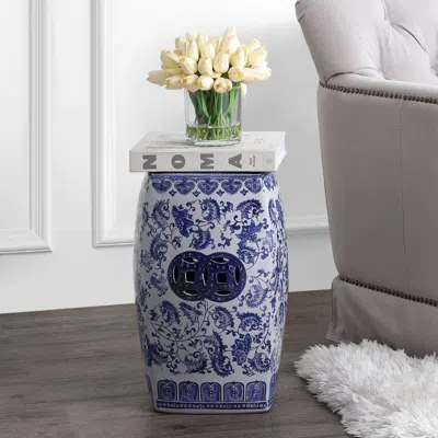 Jonathan Y Floral Vine 18.5" Chinoiserie Ceramice Square Garden Stool In Pink