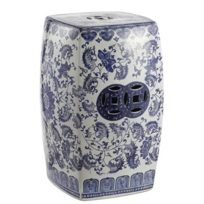 Jonathan Y Floral Vine 18.5" Chinoiserie Ceramice Square Garden Stool In Blue