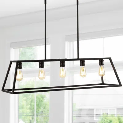 Jonathan Y Floyd 38" 5-light Adjustable Iron Farmhouse Vintage Led Dimmable Pendant In Brown