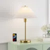 Jonathan Y Freida 21.25" Modern Glam Metal Column Led Table Lamp With Usb Charging Port And Pleated Shade, Bras