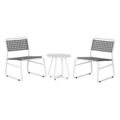 Jonathan Y Freja 3-piece Mid-century Modern Faux Rattan Conversation Outdoor Patio Set, Black/brown In White