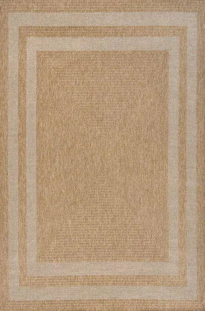 Jonathan Y Frenzy Easy Jute Minimalist Boho Inset Border Indoor/outdoor Area Rug In Brown