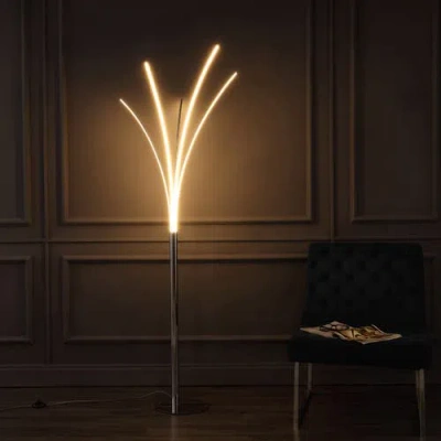 Jonathan Y Fuochi Modern Minimalist Metal 5-branch Arc Dimmable Integrated Led Floor Lamp With Remot In Chrome
