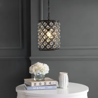 Jonathan Y Gabrielle 10" Crystal/metal Led Pendant In Black