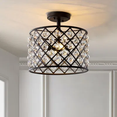 Jonathan Y Gabrielle 14.5" Crystal/metal Led Semi-flush Mount In Black