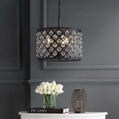 Jonathan Y Gabrielle 16" Crystal/metal Led Pendant In Black