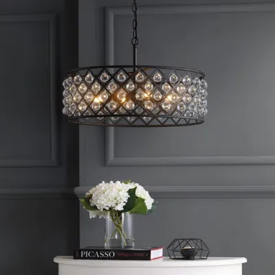 Jonathan Y Gabrielle 23" Crystal/metal Led Pendant In Black