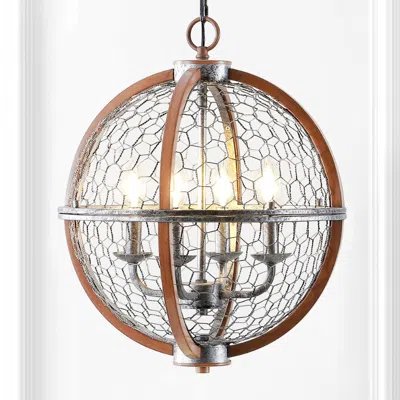 Jonathan Y Gaines 16" 4-light Adjustable Iron Rustic Industrial Led Pendant In Brown