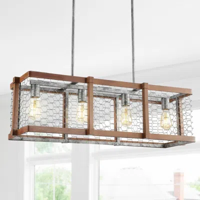 Jonathan Y Gaines 34.5" Linear 4-light Adjustable Iron Rustic Industrial Led Pendant In Brown