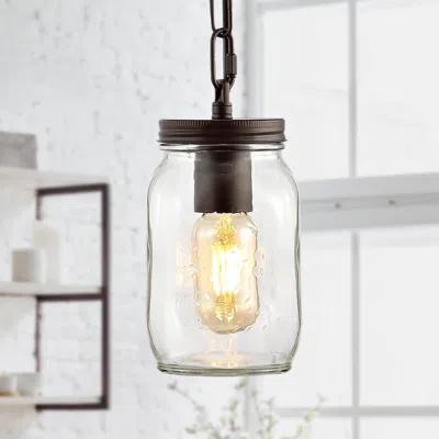 Jonathan Y Gaines 5.5" 1-light Farmhouse Industrial Iron Mason Jar Led Pendant In Brown
