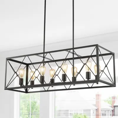 Jonathan Y Galax 39" 8-light Adjustable Iron Farmhouse Industrial Led Dimmable Pendant In Black