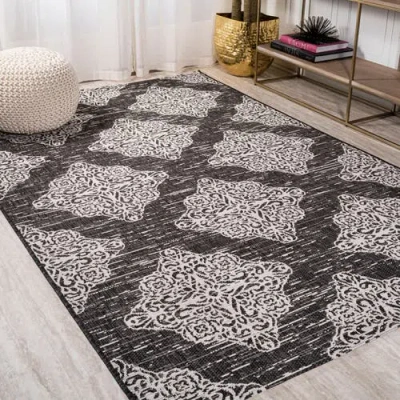 Jonathan Y Galon Filigree Indoor/outdoor Area Rug In Black/ivory