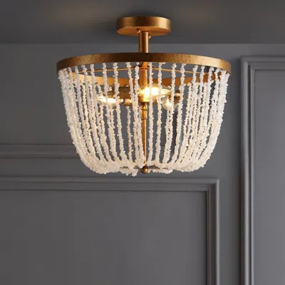 Jonathan Y Georgian 15" Stone/metal Led Flush Mount In Brown