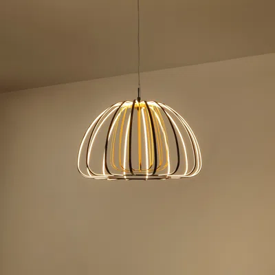 Jonathan Y Gigi Modern Glam Metal Adjustable Dimmable Stripe Cage Integrated Led Pendant In Gold