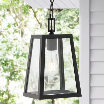 Jonathan Y Glendale 6.75" 1-light Farmhouse Industrial Iron/glass Outdoor Led Pendant In Black