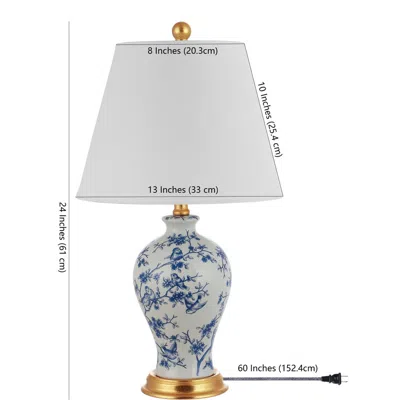 Jonathan Y Grace Floral Classic Led Table Lamp In Blue/white