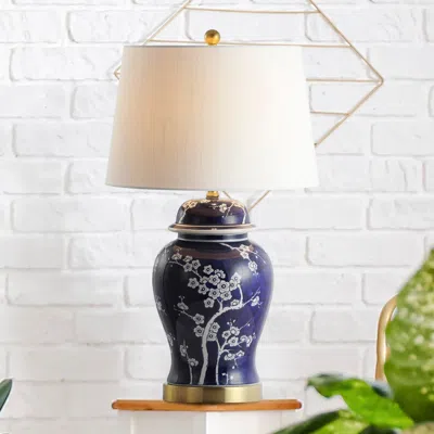Jonathan Y Gracie 29.5" Ginger Jar Ceramic/metal Led Table Lamp In Blue