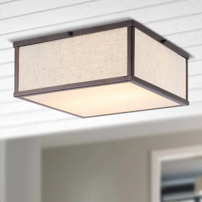 Jonathan Y Grant 14.13" 2-light Minimalist Industrial Square Linen Iron Led Flush Mount In Neutral