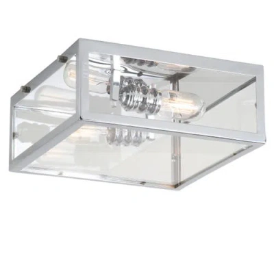 Jonathan Y Grayson 2-light Bohemian Farmhouse Iron/glass Led Flush Mount In Chrome/clear