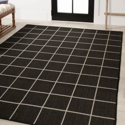 Jonathan Y Grid Modern Squares Indoor/outdoor Area Rug In Black/cream