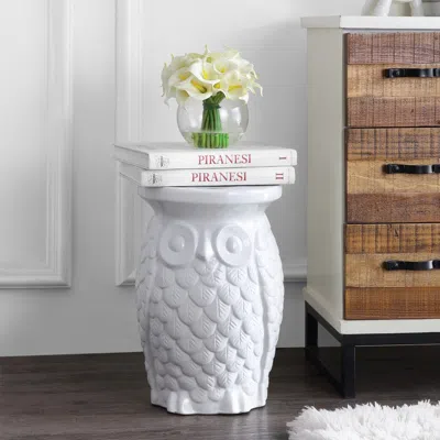 Jonathan Y Groovy Owl 17.5" Ceramic Garden Stool In White