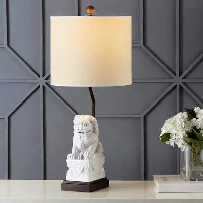 Jonathan Y Guardian Lion 27.5" Ceramic Classic Modern Led Table Lamp In White