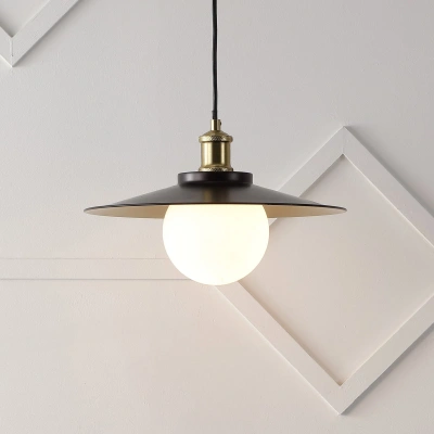 Jonathan Y Hadley 14.5" 1-light Scandinavian Farmhouse Iron/frosted Glass Led Pendant, Oil Rubbed Bronze/brass In Black