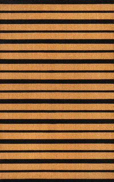 Jonathan Y Hadley Modern Classic Ticking Stripe Coir Indoor/outdoor Area Rug In Brown