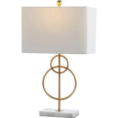 Jonathan Y Haines 26" Modern Circle Marble/metal Led Table Lamp, Gold In Gold Leaf/white