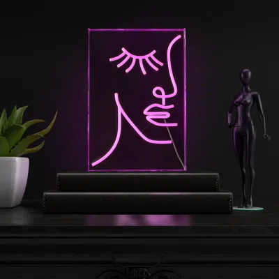 Jonathan Y Half-face 10.3" X 15" Contemporary Glam Acrylic Box Usb Operated Led Neon Light In Purple