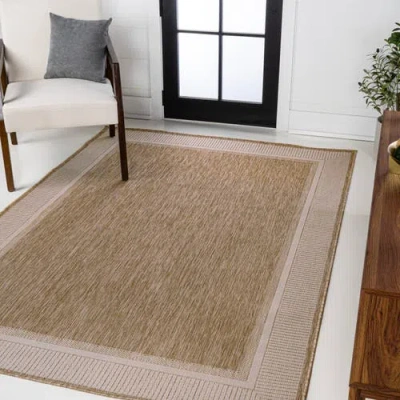 Jonathan Y Hali Coastal Casual Wide Stripe Border Indoor/outdoor Area Rug In Beige/cream