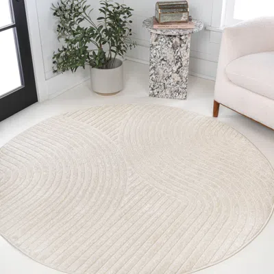 Jonathan Y Hallie High-low Minimalist Curve Geometric Indoor/outdoor Round Area Rug In Neutral