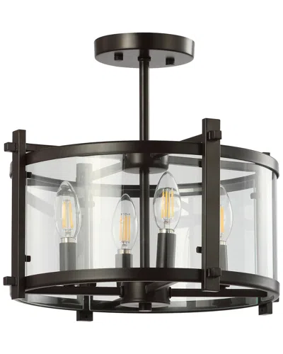 Jonathan Y Hampdon 15in Modern Drum Led Flush Mount In Black