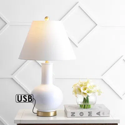 Jonathan Y Han 27" Ceramic/iron Contemporary Usb Charging Led Table Lamp In White