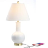 Jonathan Y Han 27" Ceramic/iron Contemporary Usb Charging Led Table Lamp, White/brass Gold In White/brass Gold