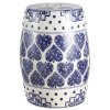 Jonathan Y Happy Hearts 17.8" Chinoiserie Ceramic Drum Garden Stool In Blue/white