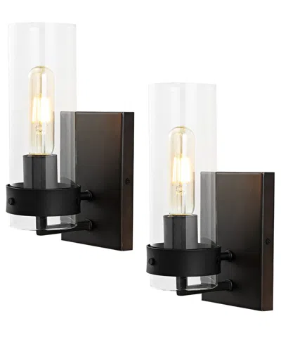 Jonathan Y Harper Set Of 2 Modern Farmhouse Iron/glass Led Sconces In Bronze